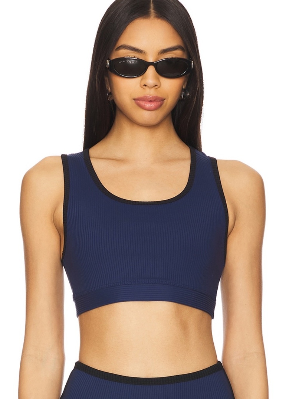 Year of Ours Ribbed Two Tone Gym Bra in Navy/ Black- Small
